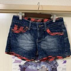 Rose Avenue デニムショートパンツ デニム✖️赤ブロックチェック