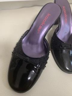 【美品】ブラック リボン ミュール 22.5 日本製