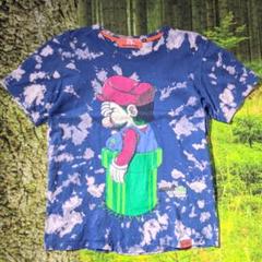 マリオブラザーズ青〜藍色系リメイクタイダイブリーチプリントTシャツ