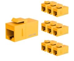 RJ45 Cat6 LANケーブル用コネクタ 25個パック、メス-メス、黄色