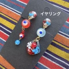 万博カラー　ギョロ目がかわいい♡ロングイヤリング