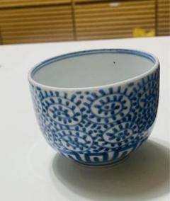 古伊万里　染付　草花紋の図　蕎麦猪口　江戸期　A1174AS-CDd 古伊万里 染付 桧垣草紋の図 蕎麦猪口