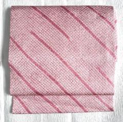 【超超美品】名古屋帯 総絞り 大人ピンク 夏色帯 普段帯 斜めストライプ 超超美品】名古屋帯 総絞り 大人ピンク 夏色帯 普段帯 斜め