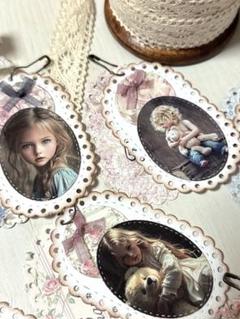 *オーバル型*スカラップ*フォト女の子*タグ*handmade*13枚セット*