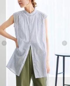 relume　コットンボイルストライプギャザーブラウス