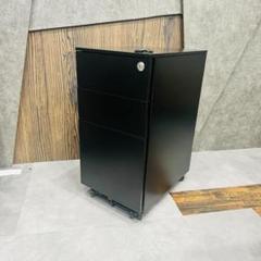 ●美品●黒スチールキャビネット 鍵付 3段 A4対応 デスクワゴン オフィス収納