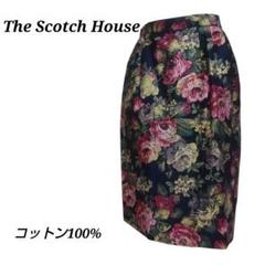 ザ スコッチハウス コットン100% タイトスカート ペンシル 総花柄 レトロ