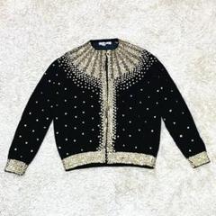 カンサイジャパン　レトロ古着　ブラック　ニットジャケット ニットジャケット(L)スパンコール 派手 ウールアンゴラ混 華やか