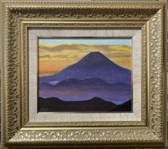 一柳富美　利尻山　油絵　額入り　白額縁　風景画 一柳富美 利尻山 油絵 額入り 白額縁 風景画