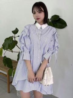 5分袖シャツイレフレアミニワンピース dazzlin