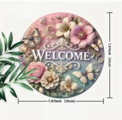 ウェルカムボード 玄関飾り　壁飾り　花　蝶　ピンク　アルミ　インテリア