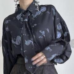 【美品】　HARE ボカシフラワーネクタイシャツ　ブラック 楽天市場】(W)ボカシフラワーネクタイSHLS HARE ハレ トップス