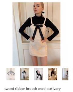 epine tweed ribbon brooch onepiece ivory