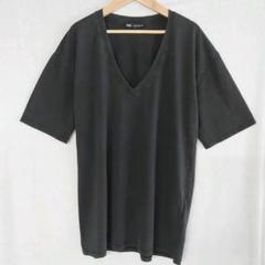 ZARA ブラック Vネック Tシャツ　カットソー　ダメージ加工　黒