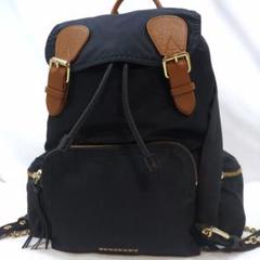 【美品】バーバリー リュックサック レザー×ナイロン A4可 巾着 フラップ 黒 バーバリー リュックサック レザー×ナイロン A4可 巾着 フラップ