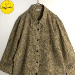 【シャツ　ブラウス　総柄　昭和レトロ　くすみ色　ベージュ　グレー　古着】