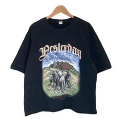 アニマルTシャツ　農園　羊　半袖　ブラック　レディース　プリント　丸首　フリー