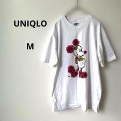 ユニクロ ミッキー 花柄 Tシャツ メンズ　レディース　コラボTシャツ　プリント