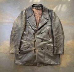 40s ユーロビンテージ ダブルブレスト豪華 裏地ムートンボア レザーカーコート 40s ユーロビンテージ ダブルブレスト豪華 裏地ムートンボア