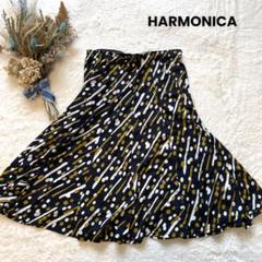 HARMONICA 総柄フレアスカート ウエスト総ゴム 個性的 薄手 モード系