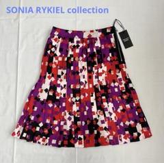 SONIA RYKIEL☆プリーツスカート38☆レッド系☆幾何学模様☆M【新品】