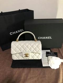 CHANEL 超美品トップハンドル ミニ フラップ バッグ ホワイト