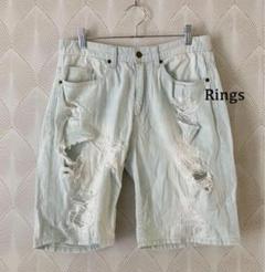 Rings デニムショートパンツ　ダメージジーンズ　ライトブルー　b456