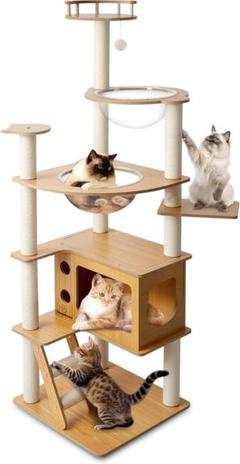 キャットタワー 木製 スリム 宇宙船 据え置き 厚さを増した板材 キャットハウス Amazon | CozyMeow キャットタワー 木製 スリム 宇宙船 据え置き
