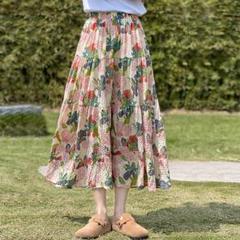 優しい プリント ロングスカート レトロ＆ゆったり きれいめコーデ 美品