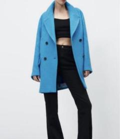 ZARA ブルー ウール ロングコート 極美品 Zara コート ウール 100% グレー 美品 高級感 長コート ロング