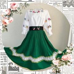 美品　フォークダンススカート　チャコット　花柄プリーツスカート　71センチ プリティドール フォークダンス スカート 綿 ポリエステル 踊り