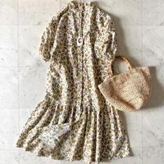 美品♪イエナ コットンシルクティアードワンピース イエロー系総柄 洗える