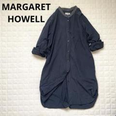 美品✨MHL.マーガレットハウエル コットンワンピース ペールブルー size1 MHL マーガレットハウエル 半袖コットンワンピース 襟付き 紺色