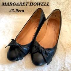 極美品✨マーガレットハウエル リボンパンプス　レザー　22cm 黒　チャンキー マーガレット・ハウエル アイデア MARGARET HOWELL idea