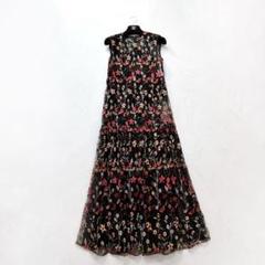 ルルウィルビー 花柄 フラワー ボウタイ ハーフボタン ロング ワンピース LOULOU WILLOUGHBY】チュール刺繍ロングワンピース 花柄 黒 2