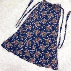 LAURA ASHLEY【希少】ラップスカート　花柄　リボン付き　フレア　（S）のサムネイル