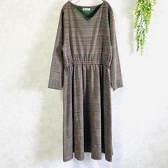 【AfternoonTea】チェック柄ロングワンピース ウエストゴム仕様Vネック