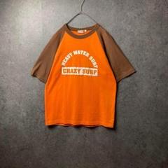 n103 ラグランシャツ　Tシャツ　古着　ブラウン　オレンジ　英字ロゴ　レトロ