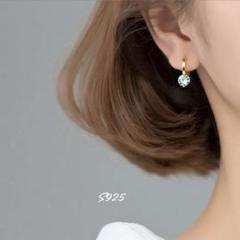 S925 大粒ダイア　ピアス　ゴールド　18kコート　一粒　フープピアス　華奢