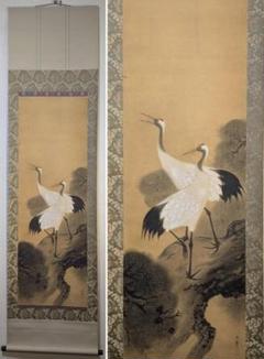 【真作】掛軸　松上双鶴　吉祥画　長寿繁栄　縁起物　長寿の象徴　共箱入　R168 真作】掛軸 松上双鶴 吉祥画 長寿繁栄 縁起物 長寿の象徴 共箱入