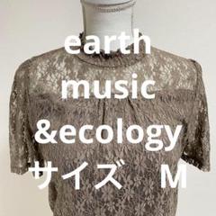 earth ブラウン レース 半袖 トップス フリルネック トップス(0466)