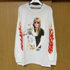 【S】SKATEガール 袖フレイムパターン L/S Tシャツ 長袖 SURF 白のサムネイル