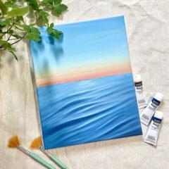『鮮やか』絵画　アクリル画　アート　原画　一点物　波　朝日　夕日　波の絵　海　空