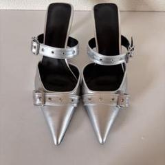 シルバー　ポインテッドトゥミュール