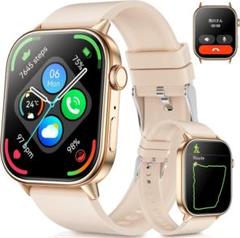 スマートウォッチ iPhone ベージュ IP68防水 大画面 GPS 通知