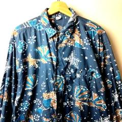 80s〜90sヴィンテージ ビーチ長袖総柄アロハシャツ 熱帯魚 貝 ヒトデ