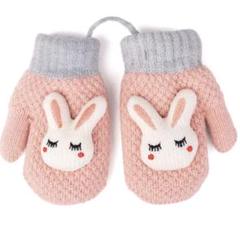 ★最終価格★手袋 子供用 ハンドウォーマー 編み手袋 ミトン型 ひも付き