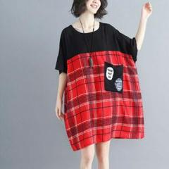 春夏新品ゆったり接ぎ半袖ワンピースTシャツレディース痩せ大きいサイズ