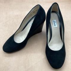 美品】CLARKS クラークス 5.5サイズ24.5cm 黒 ウェッジソール