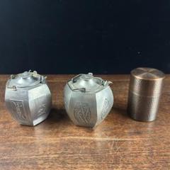 正点銅茶入/茶筒茶壺本錫製中国古玩/ 裏千家茶道具煎茶